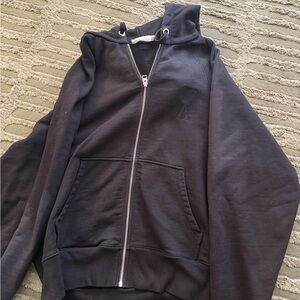 Ami Black Zip-Up Hoodie with Silver Zipper